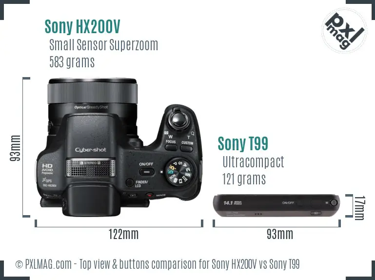 Sony HX200V vs Sony T99 top view buttons comparison