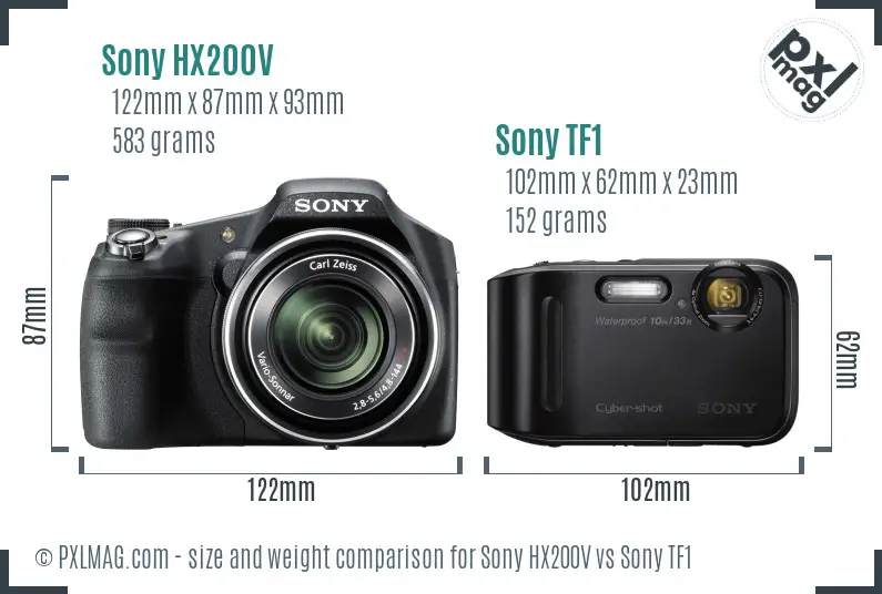 Sony HX200V vs Sony TF1 size comparison