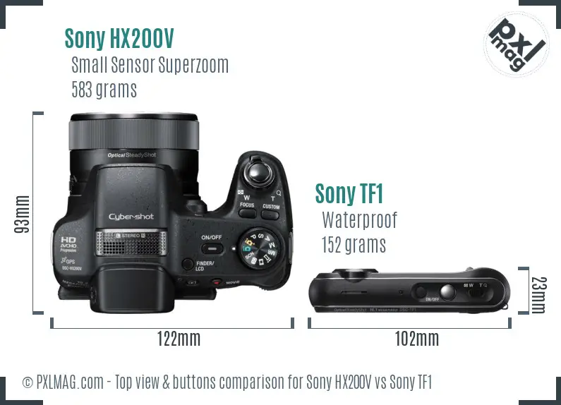 Sony HX200V vs Sony TF1 top view buttons comparison