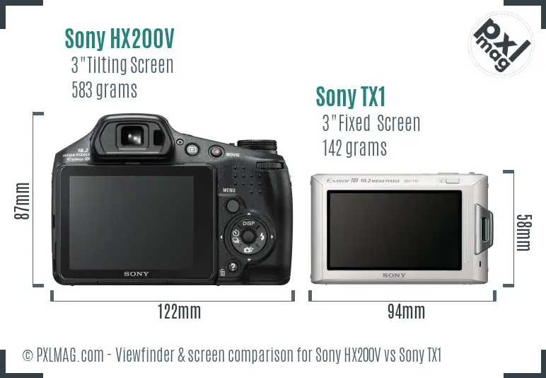 Sony HX200V vs Sony TX1 Screen and Viewfinder comparison