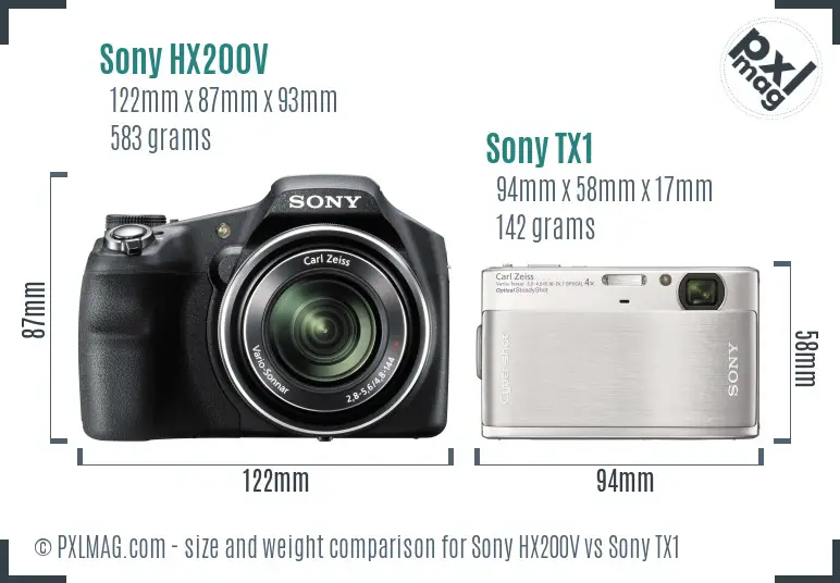 Sony HX200V vs Sony TX1 size comparison