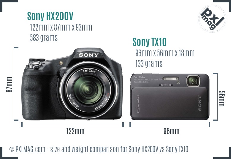 Sony HX200V vs Sony TX10 size comparison