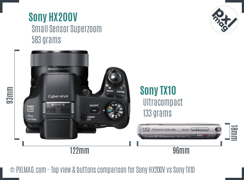 Sony HX200V vs Sony TX10 top view buttons comparison