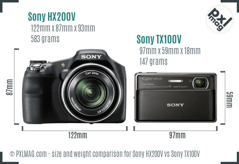 Sony HX200V vs Sony TX100V size comparison