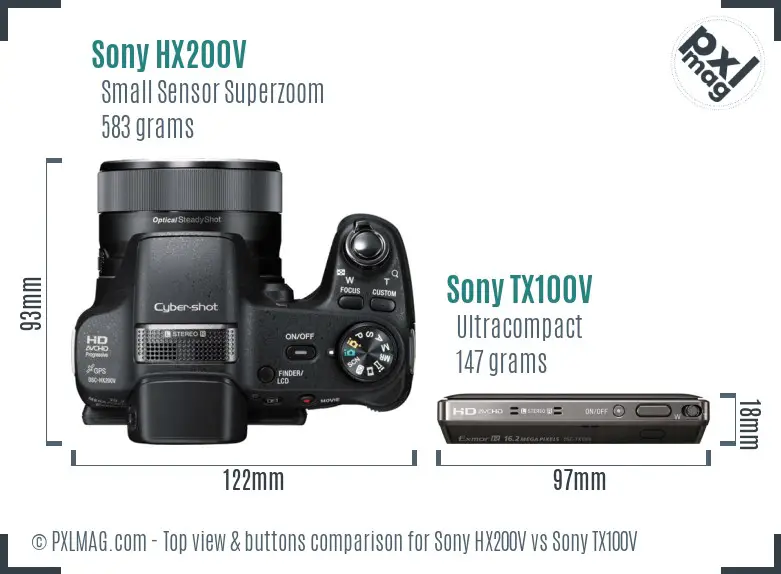 Sony HX200V vs Sony TX100V top view buttons comparison