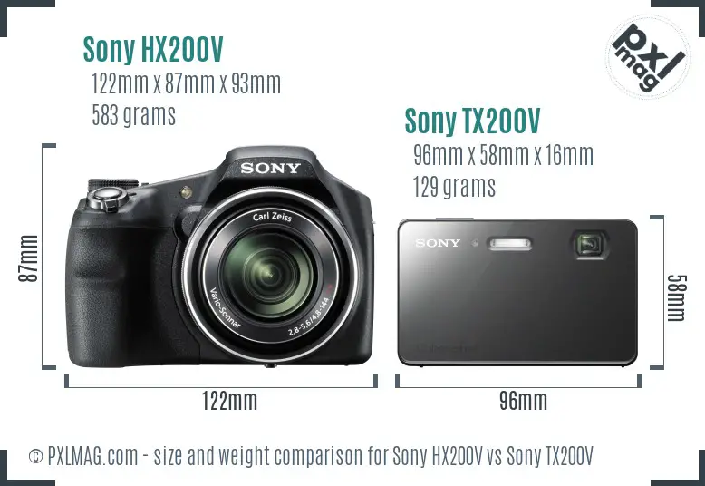 Sony HX200V vs Sony TX200V size comparison