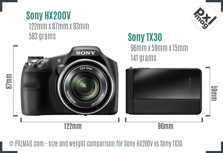 Sony HX200V vs Sony TX30 size comparison