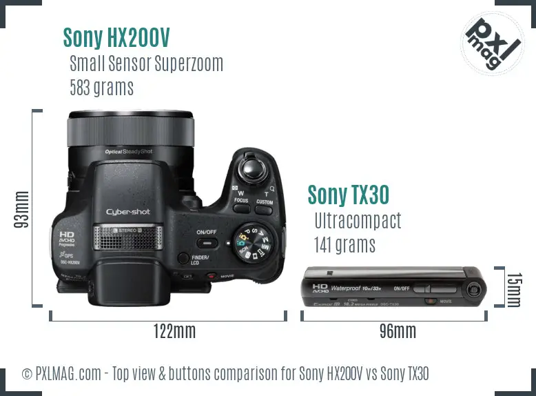 Sony HX200V vs Sony TX30 top view buttons comparison