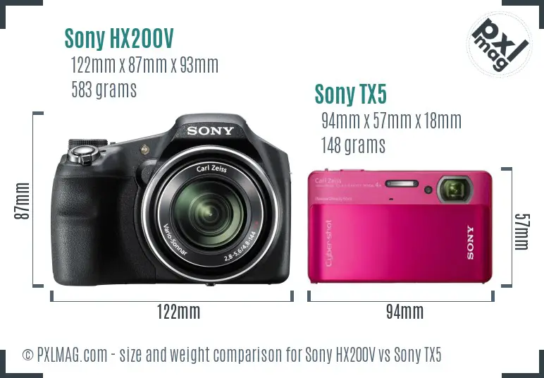 Sony HX200V vs Sony TX5 size comparison