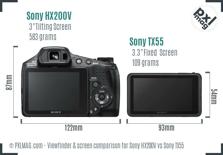 Sony HX200V vs Sony TX55 Screen and Viewfinder comparison