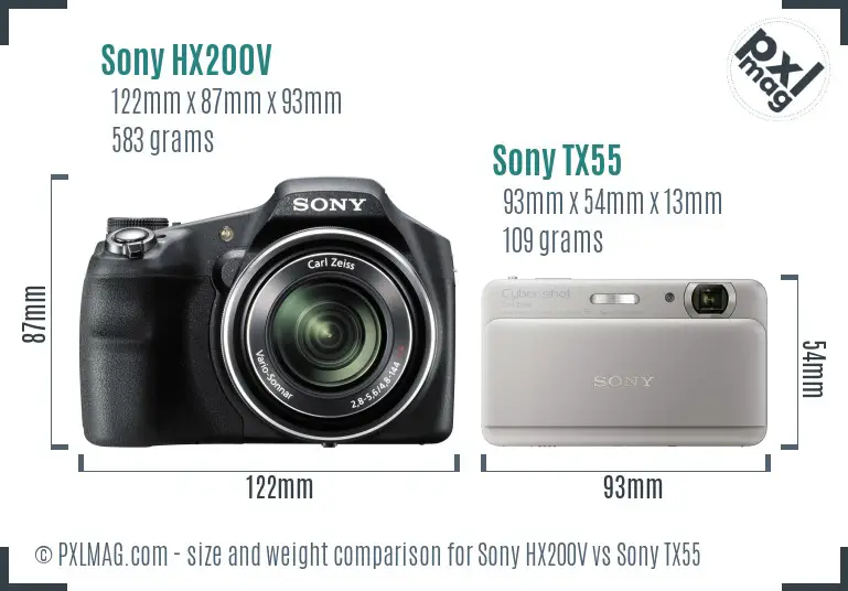 Sony HX200V vs Sony TX55 size comparison