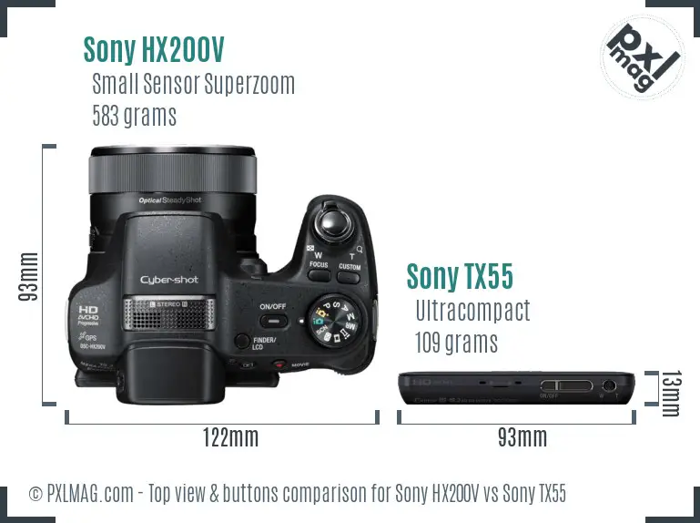 Sony HX200V vs Sony TX55 top view buttons comparison