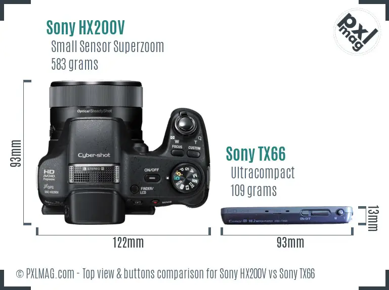 Sony HX200V vs Sony TX66 top view buttons comparison