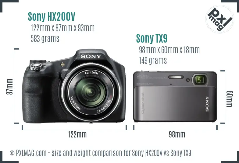 Sony HX200V vs Sony TX9 size comparison