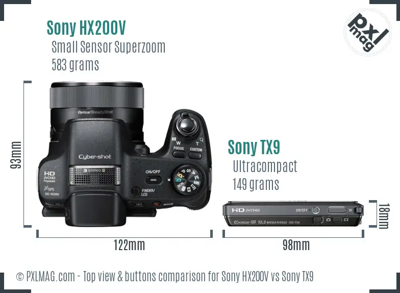 Sony HX200V vs Sony TX9 top view buttons comparison
