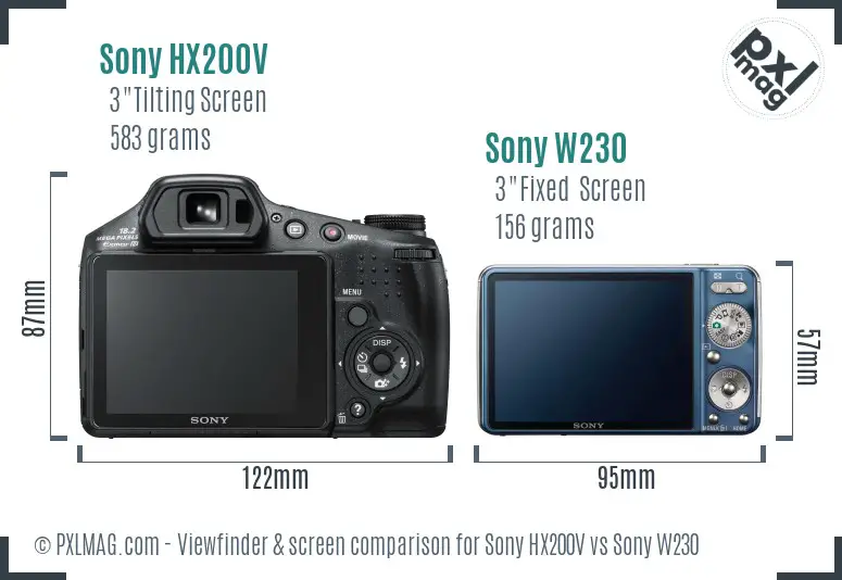 Sony HX200V vs Sony W230 Screen and Viewfinder comparison
