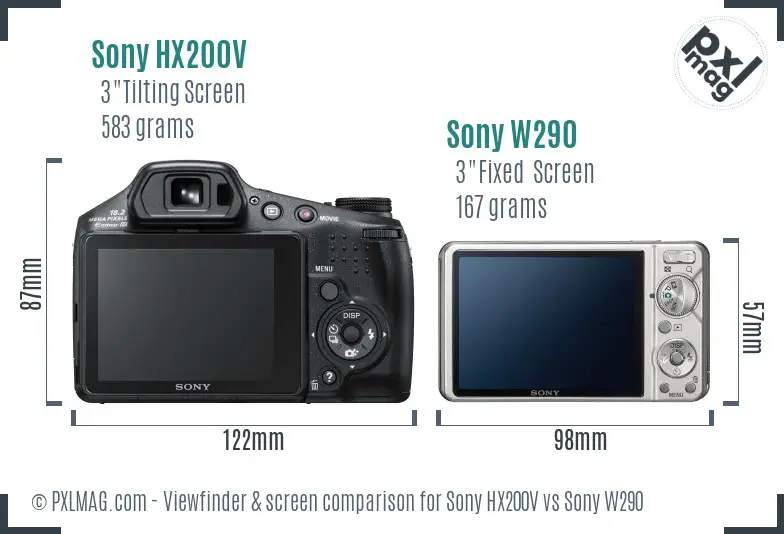 Sony HX200V vs Sony W290 Screen and Viewfinder comparison