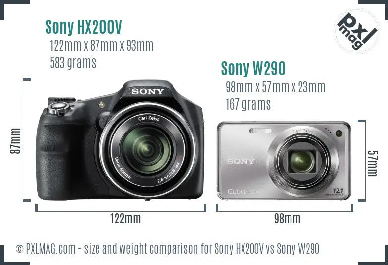 Sony HX200V vs Sony W290 size comparison