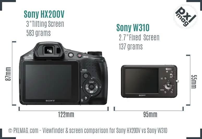 Sony HX200V vs Sony W310 Screen and Viewfinder comparison