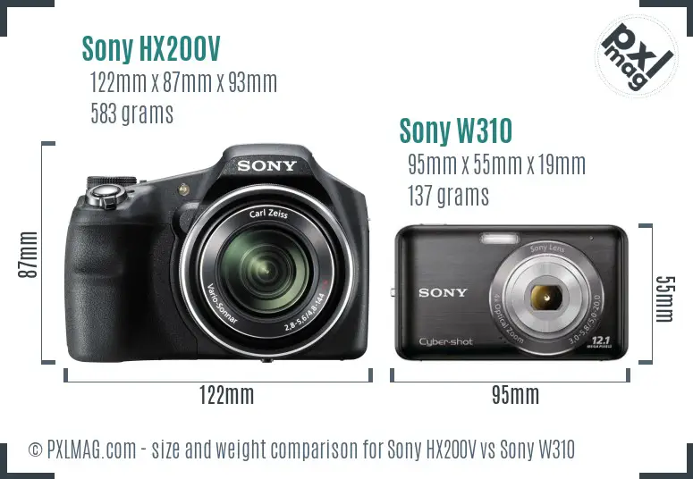 Sony HX200V vs Sony W310 size comparison