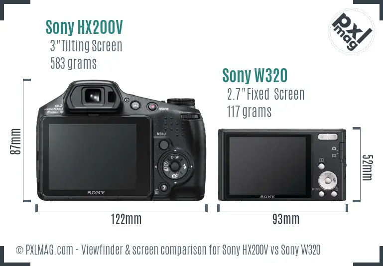 Sony HX200V vs Sony W320 Screen and Viewfinder comparison