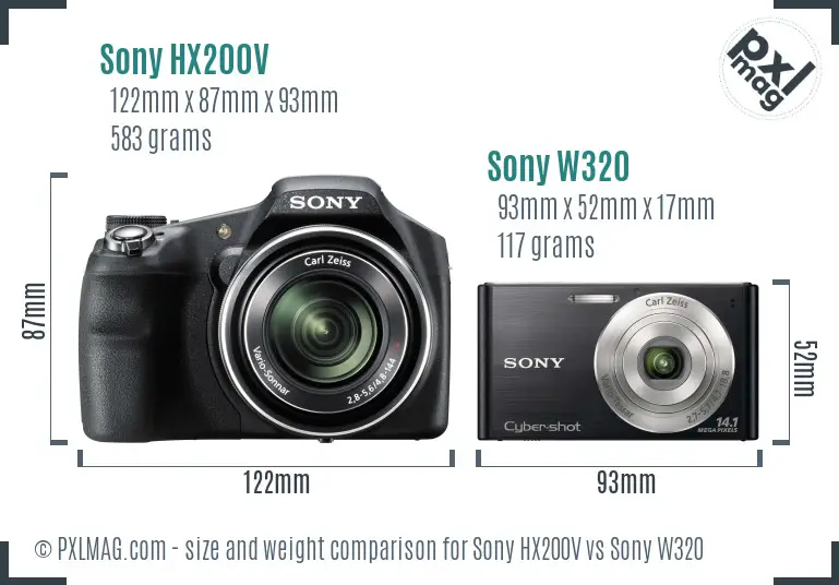 Sony HX200V vs Sony W320 size comparison