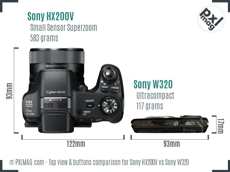 Sony HX200V vs Sony W320 top view buttons comparison