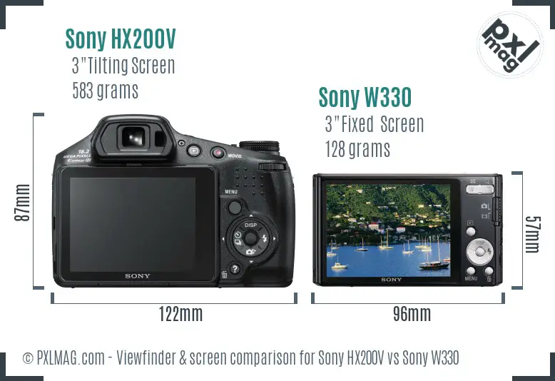 Sony HX200V vs Sony W330 Screen and Viewfinder comparison