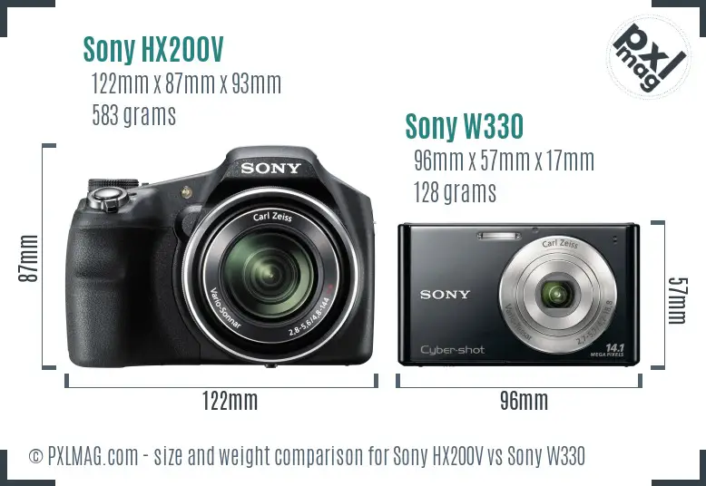 Sony HX200V vs Sony W330 size comparison