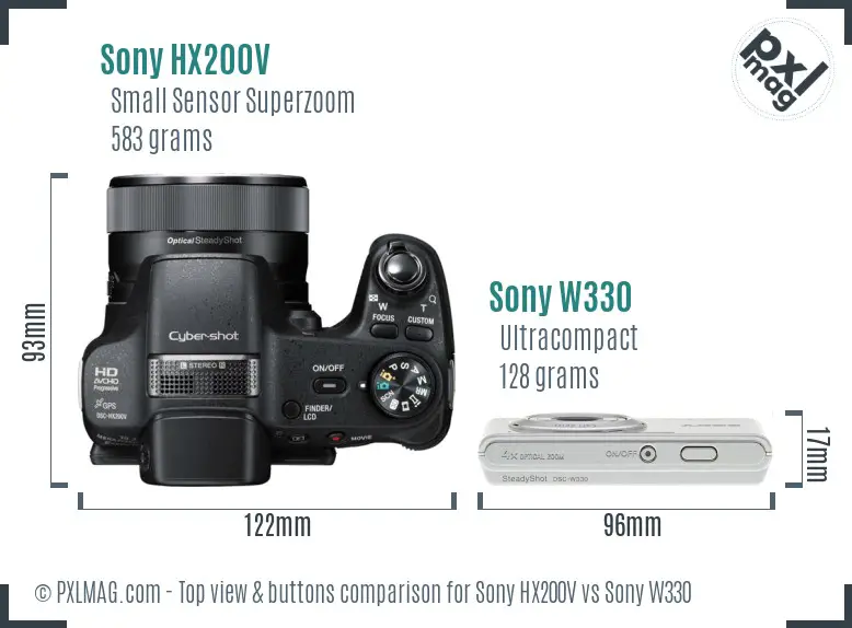 Sony HX200V vs Sony W330 top view buttons comparison