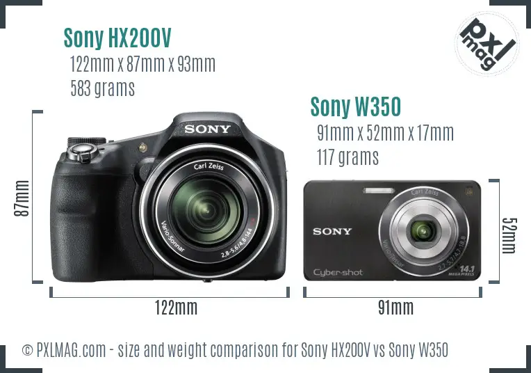 Sony HX200V vs Sony W350 size comparison