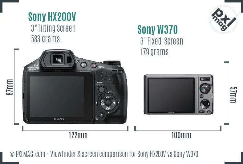 Sony HX200V vs Sony W370 Screen and Viewfinder comparison