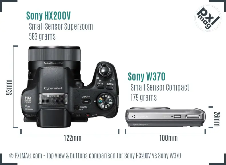 Sony HX200V vs Sony W370 top view buttons comparison