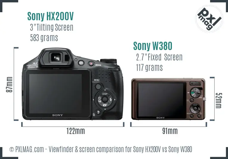 Sony HX200V vs Sony W380 Screen and Viewfinder comparison