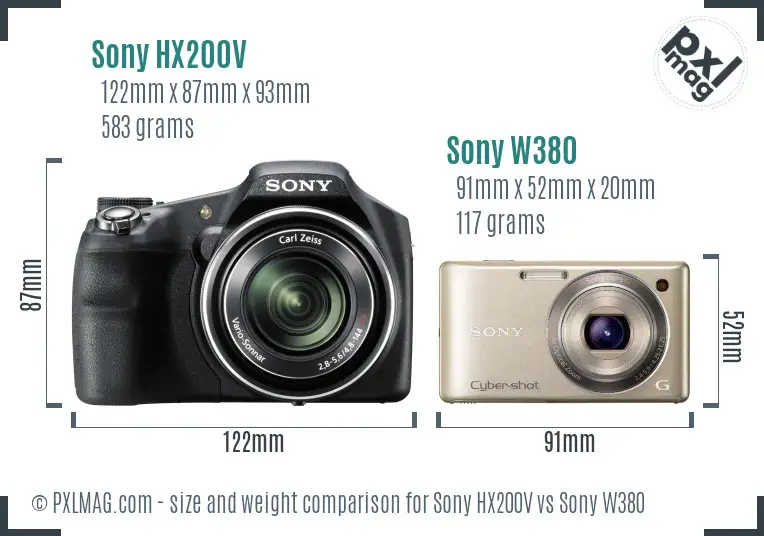 Sony HX200V vs Sony W380 size comparison