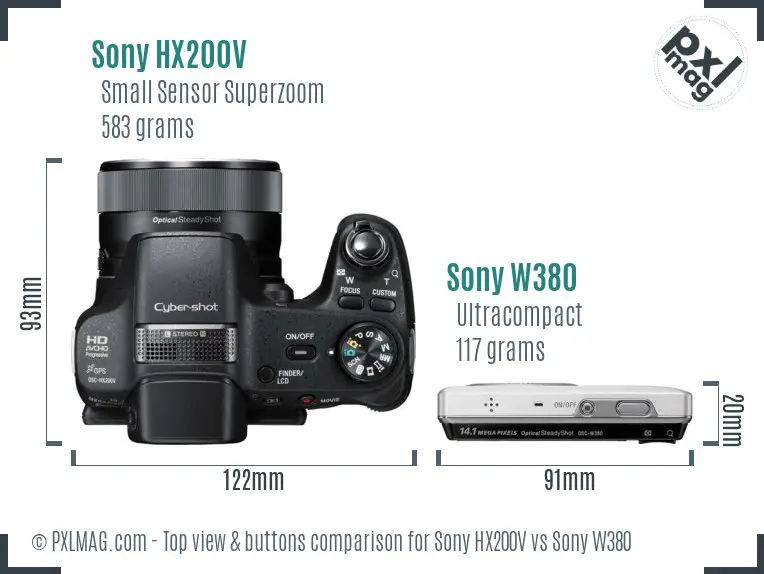 Sony HX200V vs Sony W380 top view buttons comparison