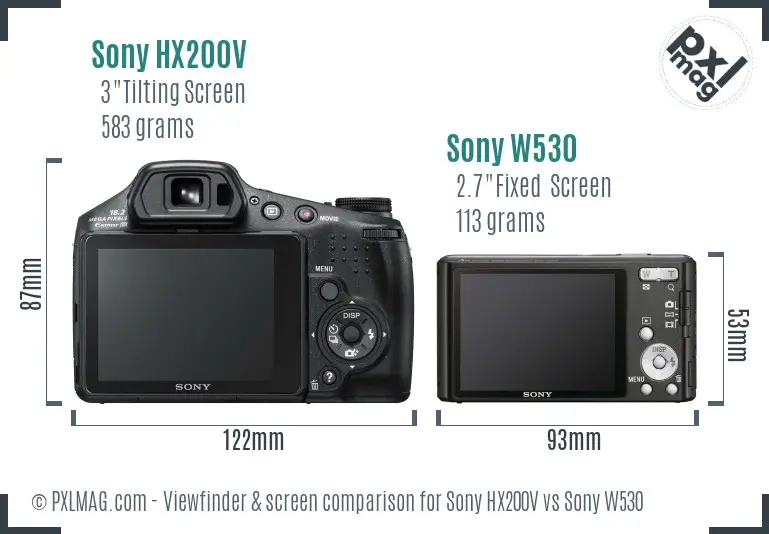 Sony HX200V vs Sony W530 Screen and Viewfinder comparison