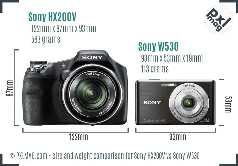 Sony HX200V vs Sony W530 size comparison