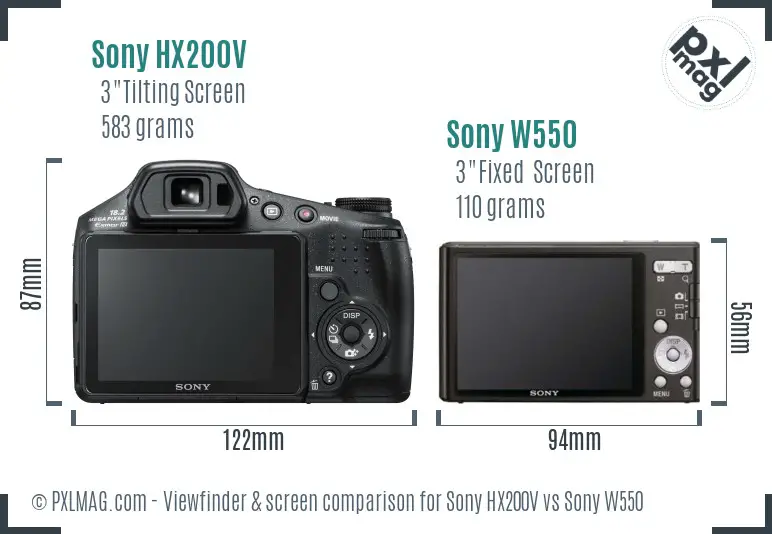 Sony HX200V vs Sony W550 Screen and Viewfinder comparison