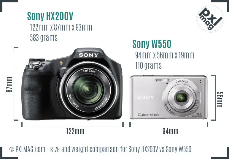 Sony HX200V vs Sony W550 size comparison