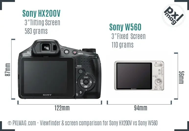 Sony HX200V vs Sony W560 Screen and Viewfinder comparison