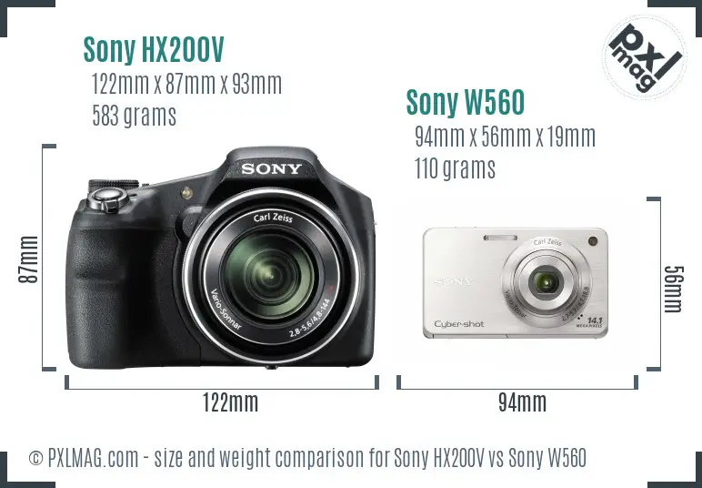Sony HX200V vs Sony W560 size comparison