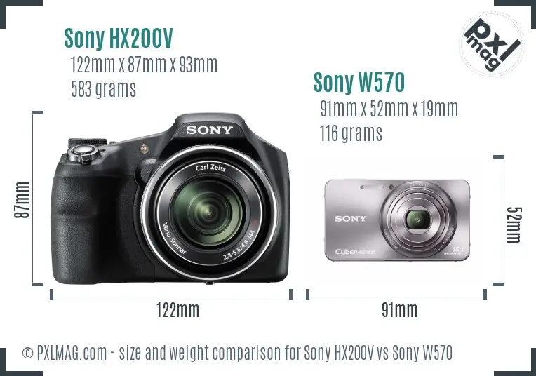 Sony HX200V vs Sony W570 size comparison