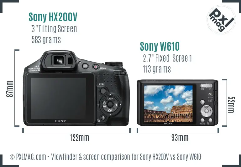 Sony HX200V vs Sony W610 Screen and Viewfinder comparison