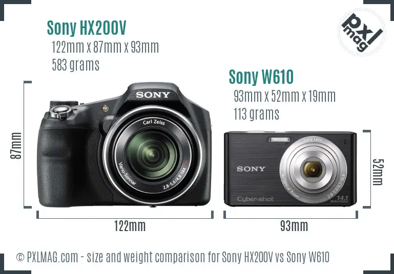 Sony HX200V vs Sony W610 size comparison