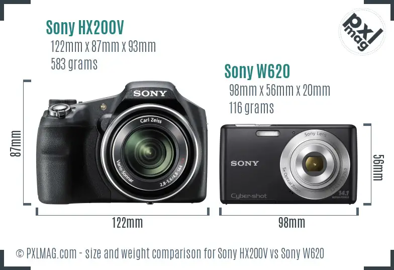 Sony HX200V vs Sony W620 size comparison