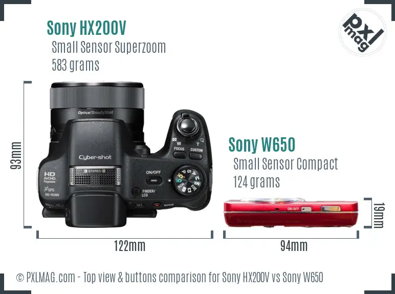 Sony HX200V vs Sony W650 top view buttons comparison
