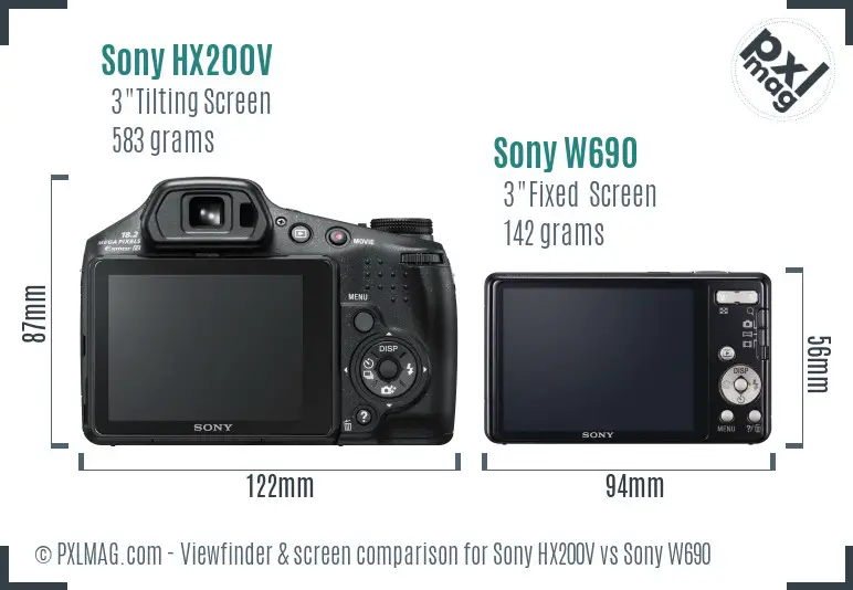 Sony HX200V vs Sony W690 Screen and Viewfinder comparison