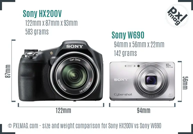 Sony HX200V vs Sony W690 size comparison