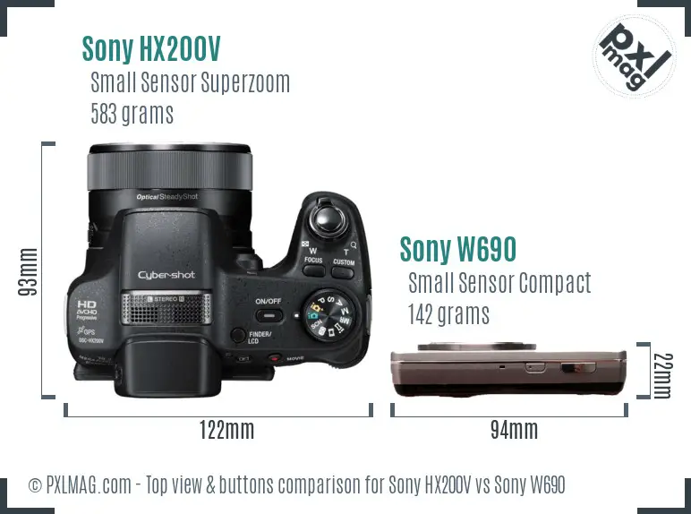 Sony HX200V vs Sony W690 top view buttons comparison